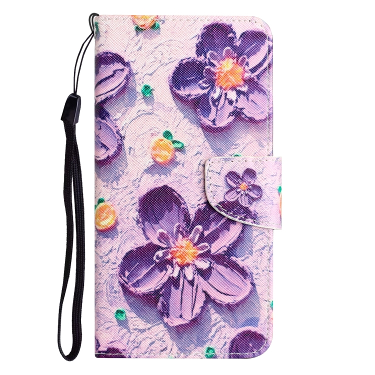 For iPhone 15 Plus Colored Drawing Leather Phone Case(Purple Flower) For iPhone 15 Plus Colored Drawing Leather Phone Case(Purple Flower)