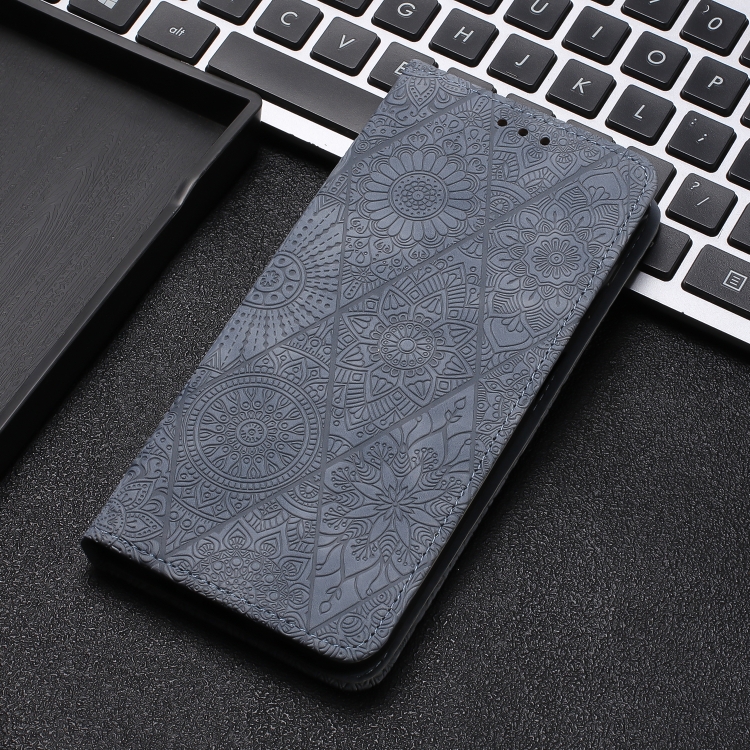 For iPhone 16 Plus Ethnic Embossed Adsorption Leather Phone Case(Grey) For iPhone 16 Plus Ethnic Embossed Adsorption Leather Phone Case(Grey)