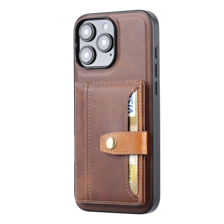 For iPhone 16 Pro Calfskin Card Slot TPU Hybrid PU Phone Case(Brown) For iPhone 16 Pro Calfskin Card Slot TPU Hybrid PU Phone Case(Brown)