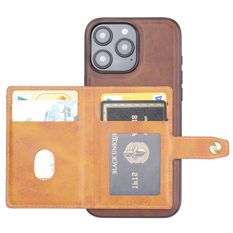 For iPhone 16 Pro Calfskin Card Slot TPU Hybrid PU Phone Case(Brown) For iPhone 16 Pro Calfskin Card Slot TPU Hybrid PU Phone Case(Brown)