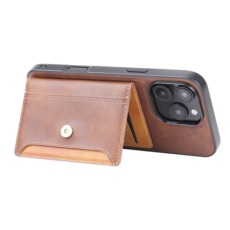 For iPhone 16 Pro Calfskin Card Slot TPU Hybrid PU Phone Case(Brown) For iPhone 16 Pro Calfskin Card Slot TPU Hybrid PU Phone Case(Brown)