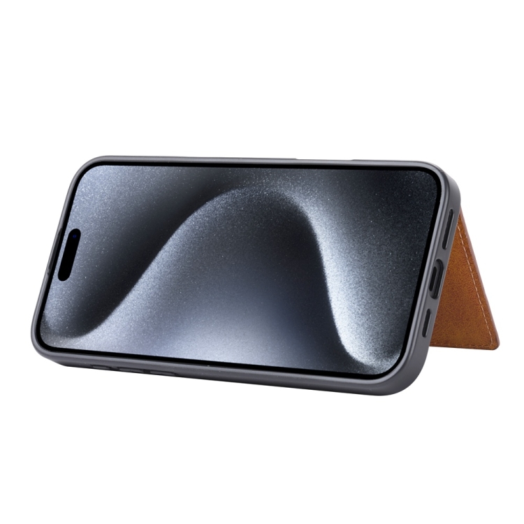 For iPhone 16 Pro Calfskin Card Slot TPU Hybrid PU Phone Case(Brown) For iPhone 16 Pro Calfskin Card Slot TPU Hybrid PU Phone Case(Brown)