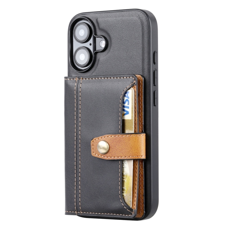 For iPhone 16 Calfskin Card Slot TPU Hybrid PU Phone Case(Black) For iPhone 16 Calfskin Card Slot TPU Hybrid PU Phone Case(Black)