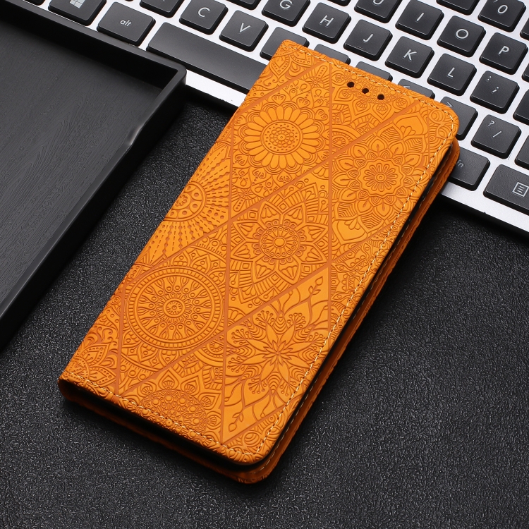 For Samsung Galaxy S24 Ultra 5G Ethnic Embossed Adsorption Leather Phone Case(Yellow)