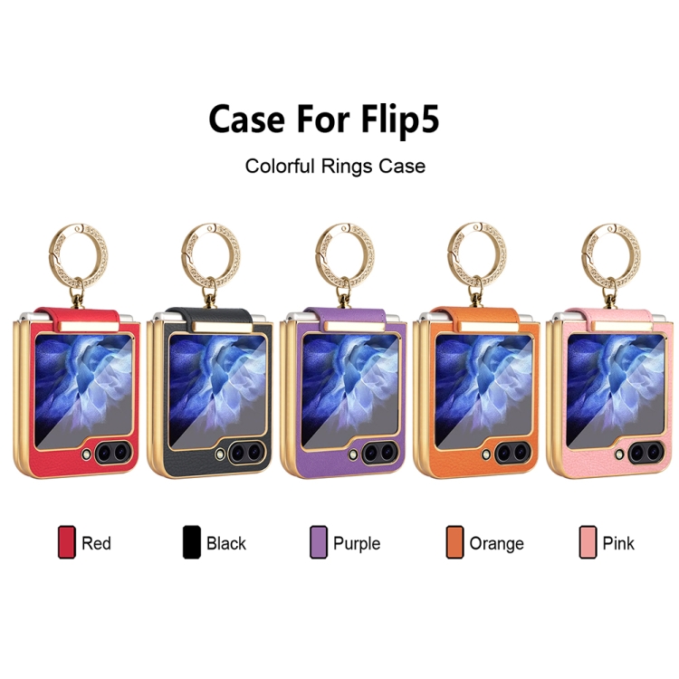 For Samsung Galaxy Z Flip5 Colorful PU Phone Case with Ring Holder(Black) For Samsung Galaxy Z Flip5 Colorful PU Phone Case with Ring Holder(Black)