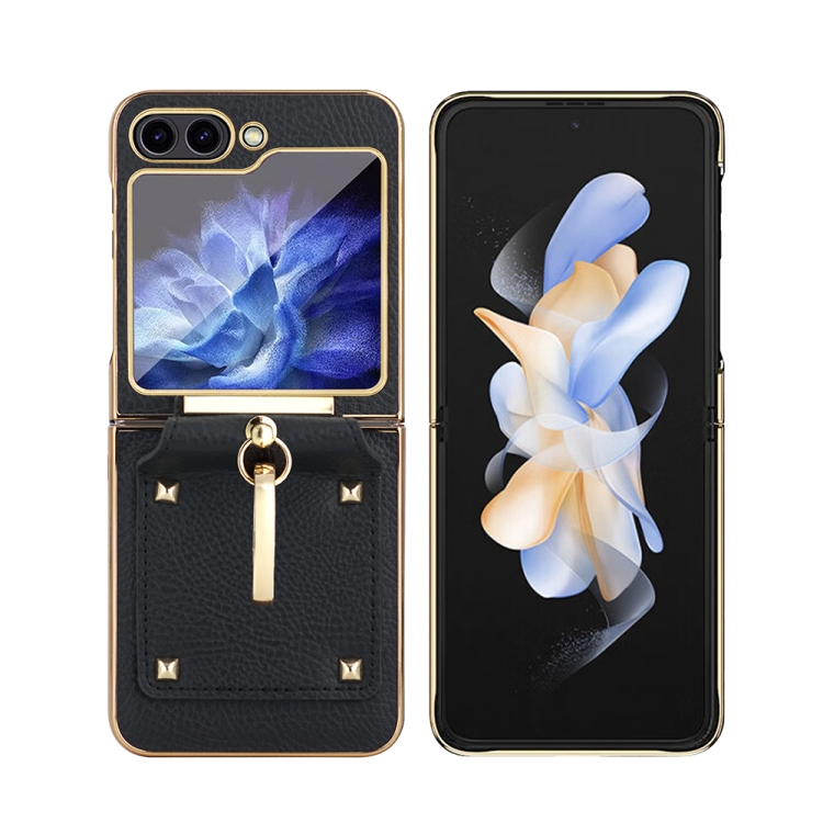 For Samsung Galaxy Z Flip5 Colorful PU Phone Case with Ring Holder(Black) For Samsung Galaxy Z Flip5 Colorful PU Phone Case with Ring Holder(Black)