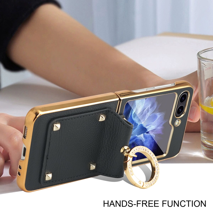 For Samsung Galaxy Z Flip5 Colorful PU Phone Case with Ring Holder(Black) For Samsung Galaxy Z Flip5 Colorful PU Phone Case with Ring Holder(Black)