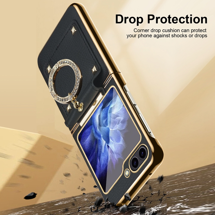 For Samsung Galaxy Z Flip5 Colorful PU Phone Case with Ring Holder(Black) For Samsung Galaxy Z Flip5 Colorful PU Phone Case with Ring Holder(Black)