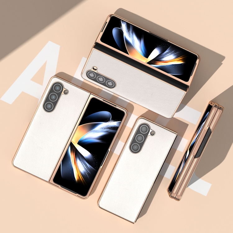 For Samsung Galaxy Z Fold5 Waves Series Nano Electroplating Genuine Leather Phone Case(Grey) For Samsung Galaxy Z Fold5 Waves Series Nano Electroplating Genuine Leather Phone Case(Grey)