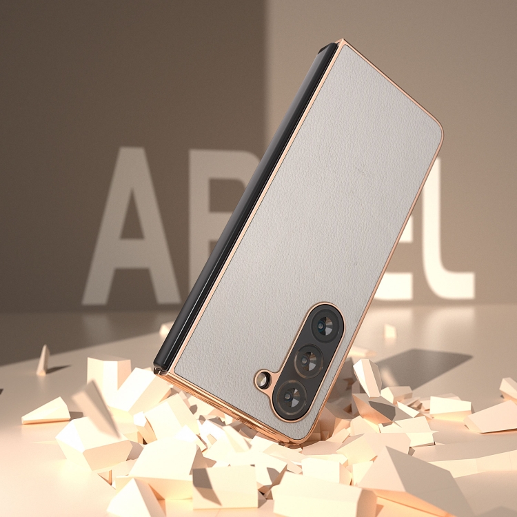 For Samsung Galaxy Z Fold5 Waves Series Nano Electroplating Genuine Leather Phone Case(Grey) For Samsung Galaxy Z Fold5 Waves Series Nano Electroplating Genuine Leather Phone Case(Grey)