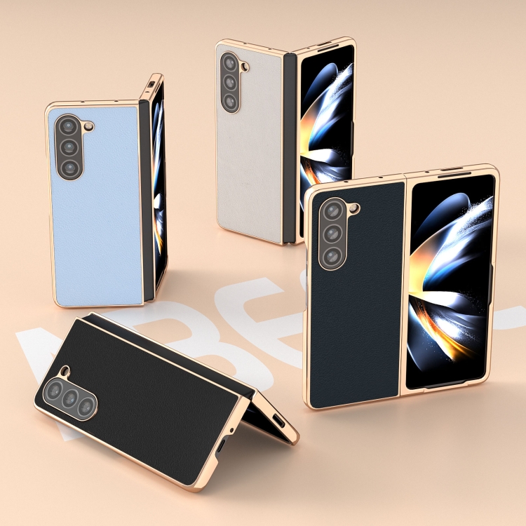 For Samsung Galaxy Z Fold5 Waves Series Nano Electroplating Genuine Leather Phone Case(Grey) For Samsung Galaxy Z Fold5 Waves Series Nano Electroplating Genuine Leather Phone Case(Grey)