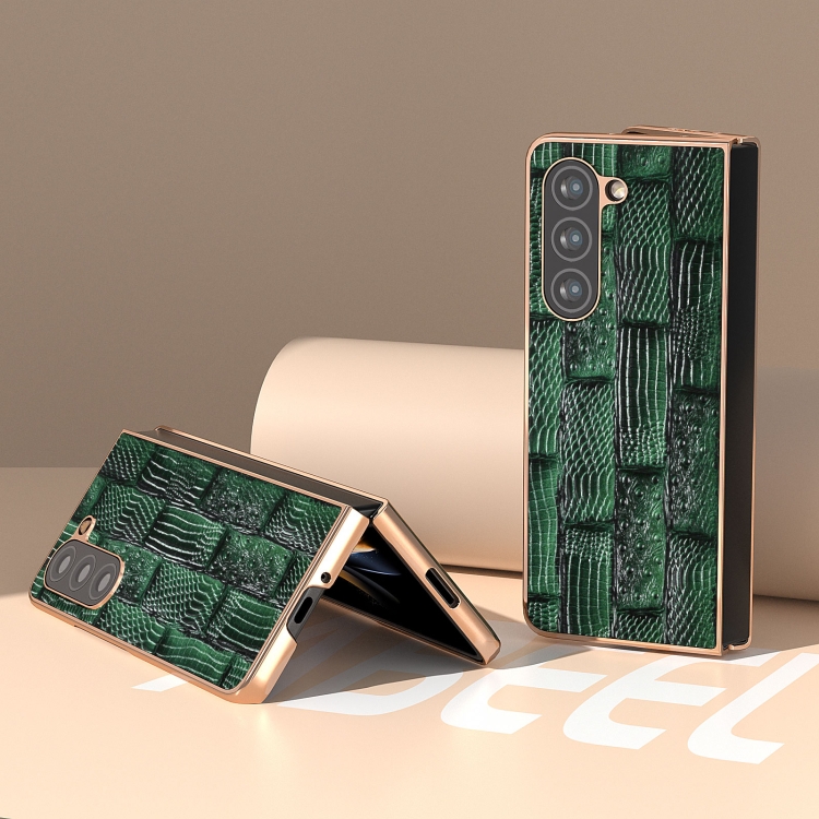 For Samsung Galaxy Z Fold5 Nano Electroplate Mahjong Texture Leather Phone Case(Green) For Samsung Galaxy Z Fold5 Nano Electroplate Mahjong Texture Leather Phone Case(Green)
