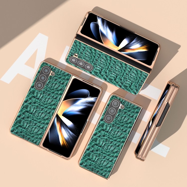 For Samsung Galaxy Z Fold5 Sky Series Nano Electroplating Genuine Leather Phone Case(Green)