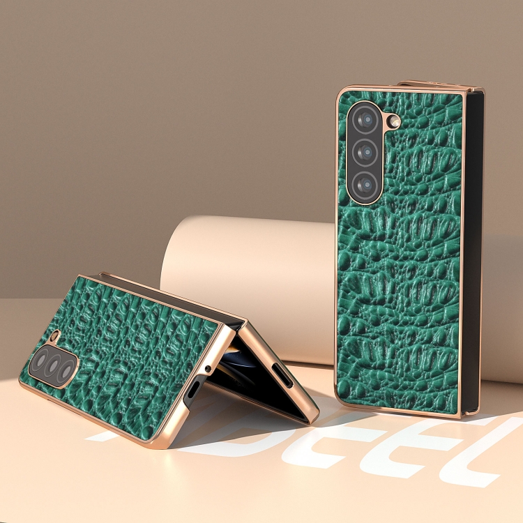 For Samsung Galaxy Z Fold5 Sky Series Nano Electroplating Genuine Leather Phone Case(Green)