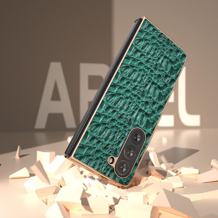 For Samsung Galaxy Z Fold5 Sky Series Nano Electroplating Genuine Leather Phone Case(Green)