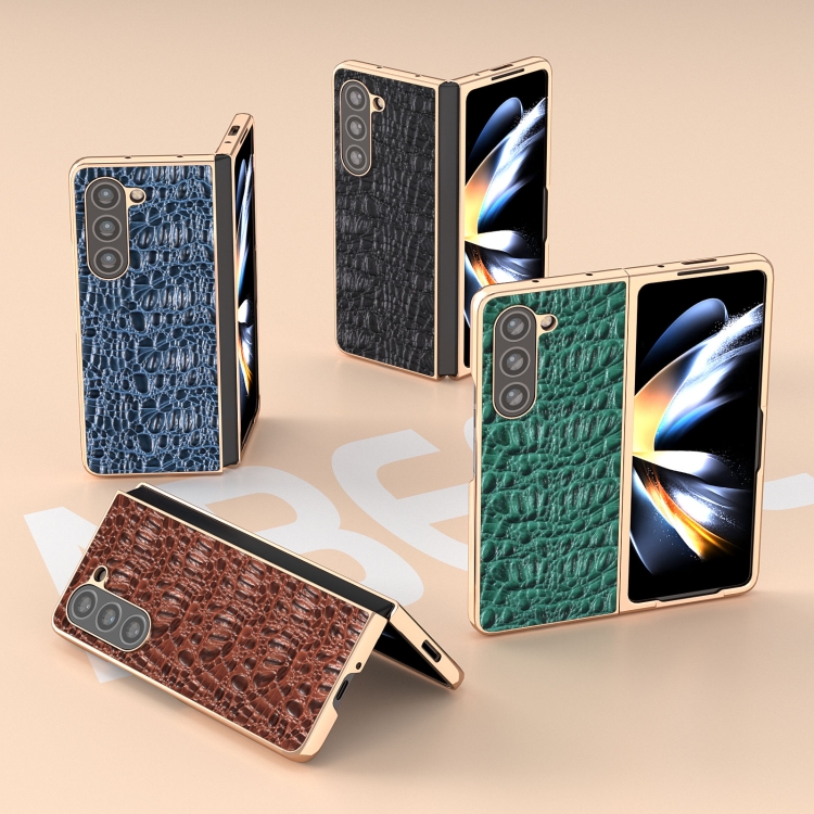 For Samsung Galaxy Z Fold5 Sky Series Nano Electroplating Genuine Leather Phone Case(Green)