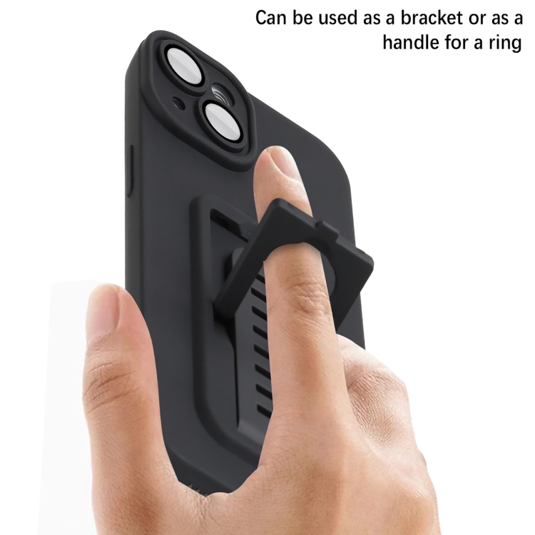For iPhone 15 Strap Holder Shockproof Protective Phone Case with Lens Film(Blue + Black) For iPhone 15 Strap Holder Shockproof Protective Phone Case with Lens Film(Blue + Black)