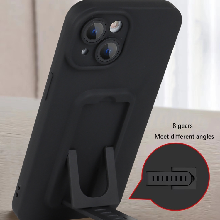 For iPhone 15 Strap Holder Shockproof Protective Phone Case with Lens Film(Blue + Black) For iPhone 15 Strap Holder Shockproof Protective Phone Case with Lens Film(Blue + Black)
