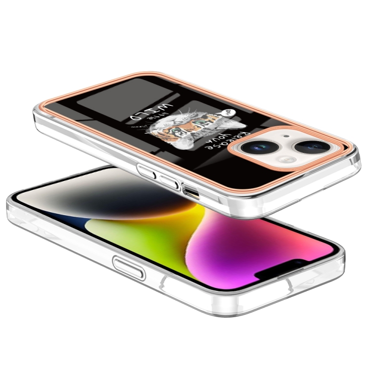 For iPhone 15 Plus Electroplating Marble Dual-side IMD Phone Case(Natural Growth) For iPhone 15 Plus Electroplating Marble Dual-side IMD Phone Case(Natural Growth)