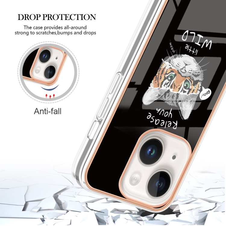 For iPhone 15 Plus Electroplating Marble Dual-side IMD Phone Case(Natural Growth) For iPhone 15 Plus Electroplating Marble Dual-side IMD Phone Case(Natural Growth)