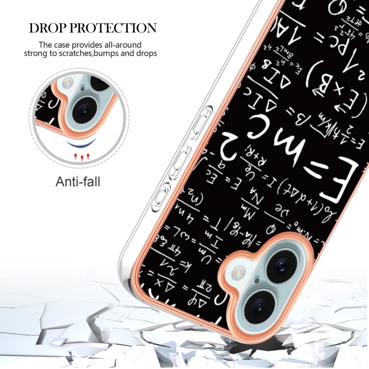 For iPhone 16 Plus Electroplating Marble Dual-side IMD Phone Case(Equation) For iPhone 16 Plus Electroplating Marble Dual-side IMD Phone Case(Equation)