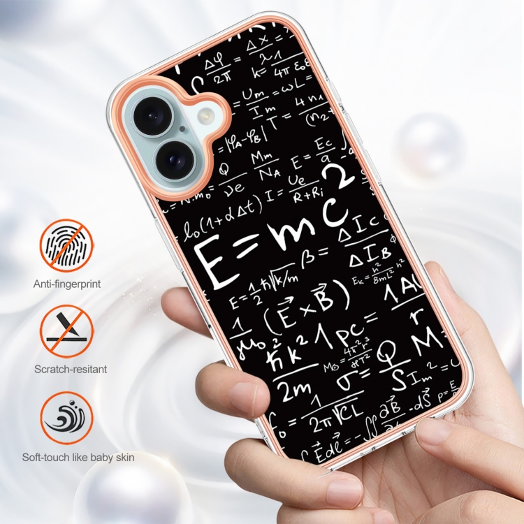 For iPhone 16 Plus Electroplating Marble Dual-side IMD Phone Case(Equation) For iPhone 16 Plus Electroplating Marble Dual-side IMD Phone Case(Equation)