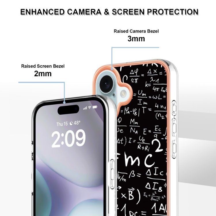 For iPhone 16 Plus Electroplating Marble Dual-side IMD Phone Case(Equation) For iPhone 16 Plus Electroplating Marble Dual-side IMD Phone Case(Equation)