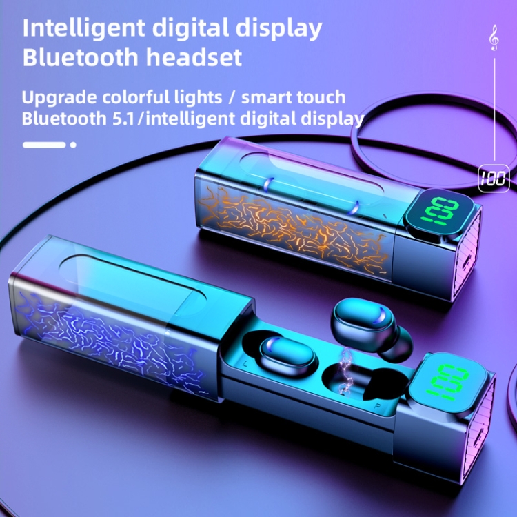 E50 Colorful Light Intelligent Digital Display Bluetooth Earphones E50 Colorful Light Intelligent Digital Display Bluetooth Earphones