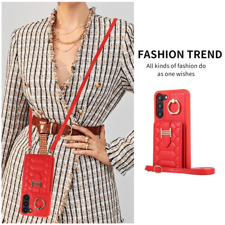 For Samsung Galaxy S23 5G Vertical Card Bag Ring Holder Phone Case with Dual Lanyard(Red) For Samsung Galaxy S23 5G Vertical Card Bag Ring Holder Phone Case with Dual Lanyard(Red)