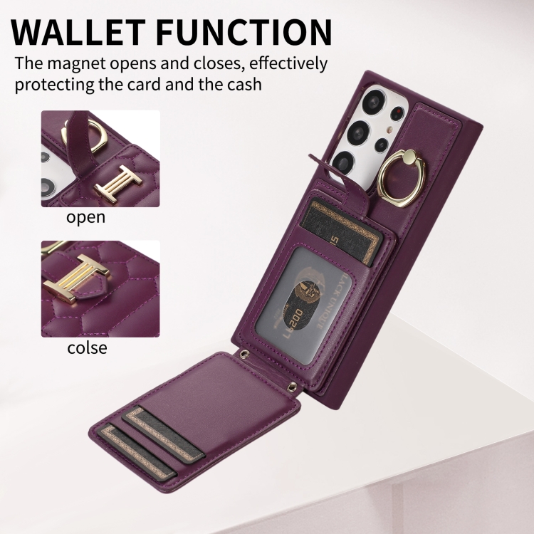 For Samsung Galaxy S23 Ultra 5G Vertical Card Bag Ring Holder Phone Case with Dual Lanyard(Dark Purple) For Samsung Galaxy S23 Ultra 5G Vertical Card Bag Ring Holder Phone Case with Dual Lanyard(Dark Purple)