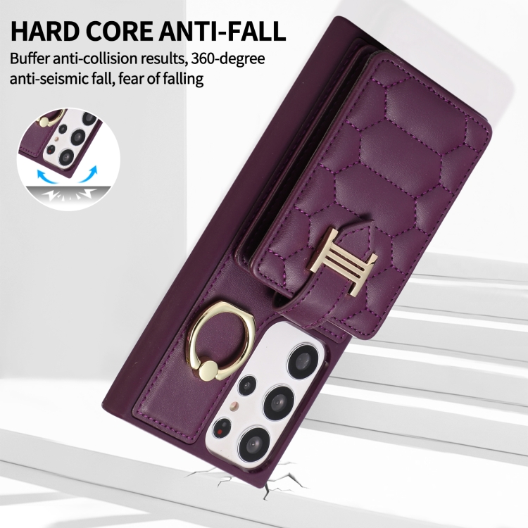 For Samsung Galaxy S23 Ultra 5G Vertical Card Bag Ring Holder Phone Case with Dual Lanyard(Dark Purple) For Samsung Galaxy S23 Ultra 5G Vertical Card Bag Ring Holder Phone Case with Dual Lanyard(Dark Purple)