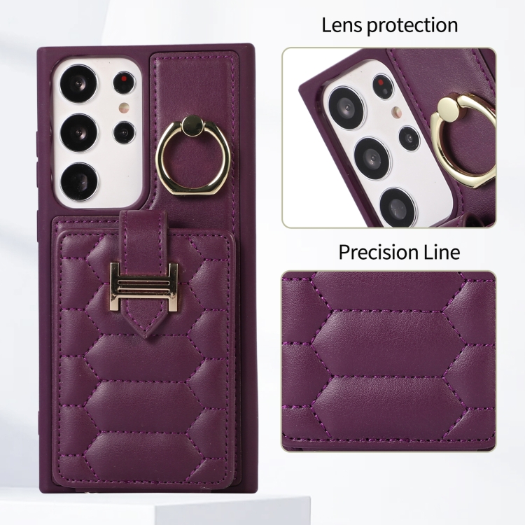 For Samsung Galaxy S23 Ultra 5G Vertical Card Bag Ring Holder Phone Case with Dual Lanyard(Dark Purple) For Samsung Galaxy S23 Ultra 5G Vertical Card Bag Ring Holder Phone Case with Dual Lanyard(Dark Purple)