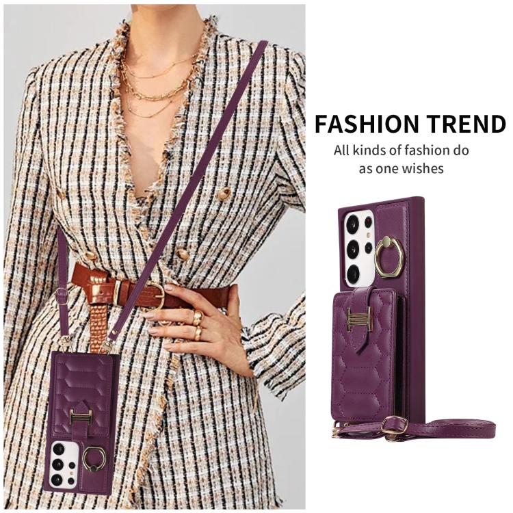 For Samsung Galaxy S23 Ultra 5G Vertical Card Bag Ring Holder Phone Case with Dual Lanyard(Dark Purple) For Samsung Galaxy S23 Ultra 5G Vertical Card Bag Ring Holder Phone Case with Dual Lanyard(Dark Purple)