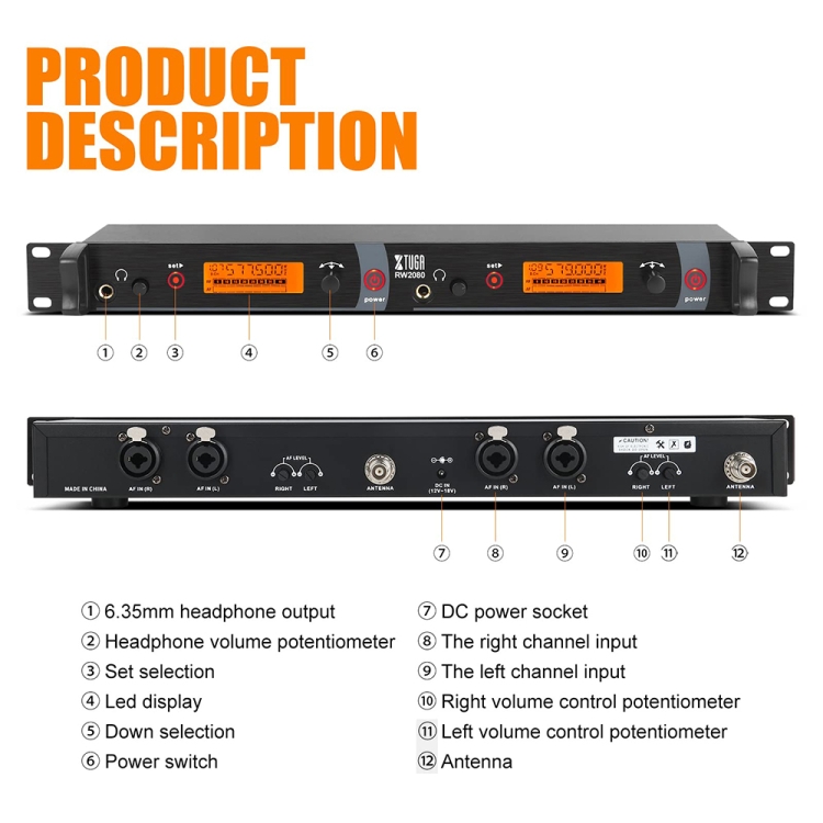 XTUGA RW2080 UHF Wireless Stage Singer Sistema de monitor en la oreja 10 BodyPacks (enchufe del Reino Unido) - B3