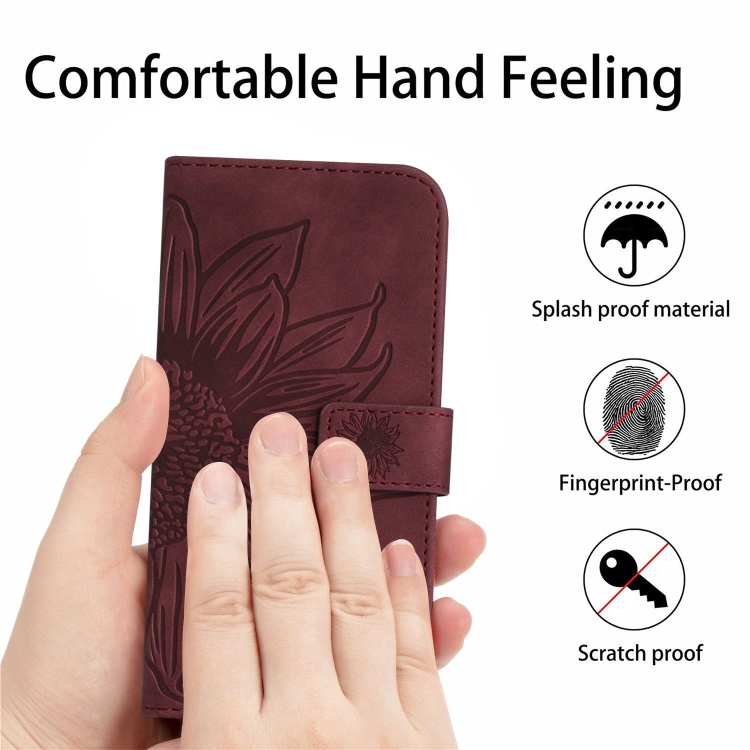 For Samsung Galaxy S24 5G Skin Feel Sun Flower Embossed Flip Leather Phone Case with Lanyard(Wine Red) For Samsung Galaxy S24 5G Skin Feel Sun Flower Embossed Flip Leather Phone Case with Lanyard(Wine Red)