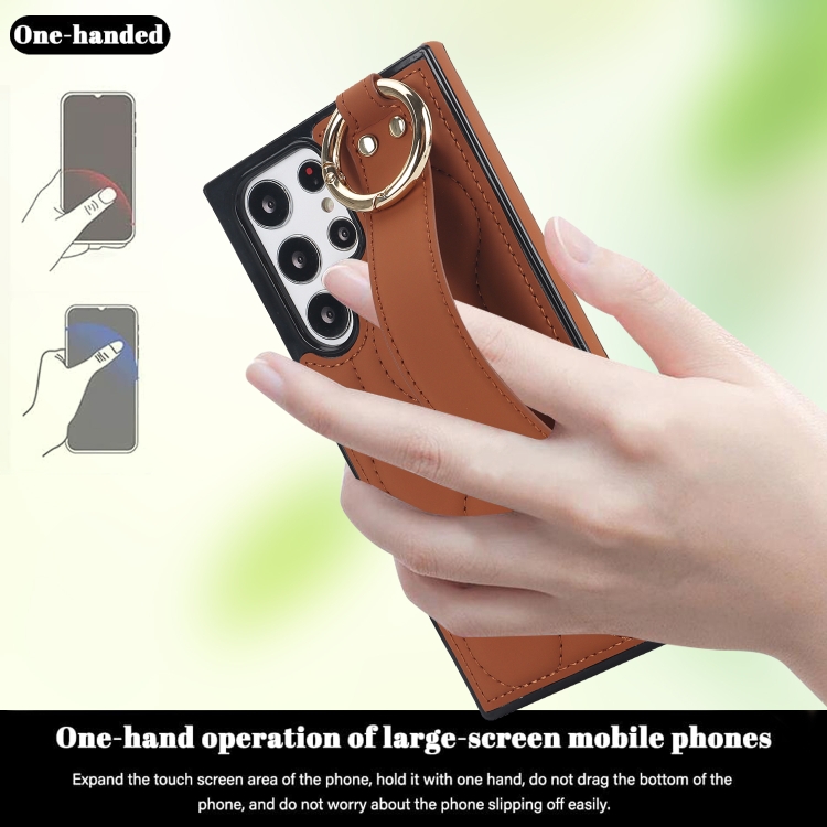 For Samsung Galaxy S22 Ultra Non-slip Full Coverage Ring PU Phone Case with Wristband(Brown) For Samsung Galaxy S22 Ultra Non-slip Full Coverage Ring PU Phone Case with Wristband(Brown)
