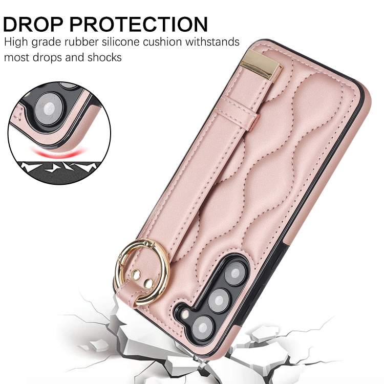For Samsung Galaxy S23+ Non-slip Full Coverage Ring PU Phone Case with Wristband(Rose Gold) For Samsung Galaxy S23+ Non-slip Full Coverage Ring PU Phone Case with Wristband(Rose Gold)