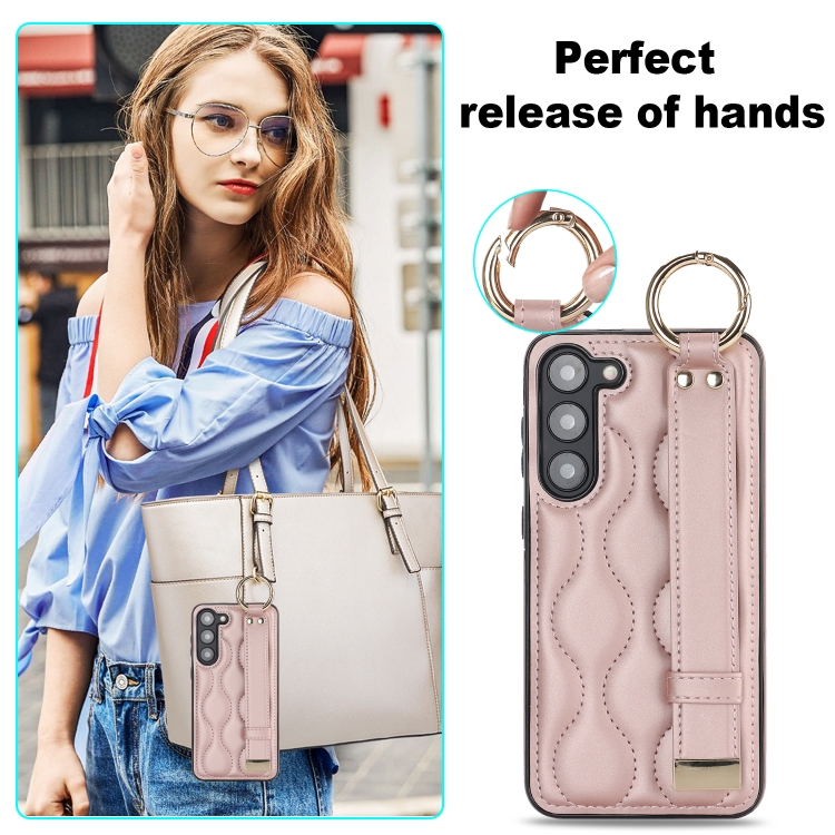 For Samsung Galaxy S23+ Non-slip Full Coverage Ring PU Phone Case with Wristband(Rose Gold) For Samsung Galaxy S23+ Non-slip Full Coverage Ring PU Phone Case with Wristband(Rose Gold)