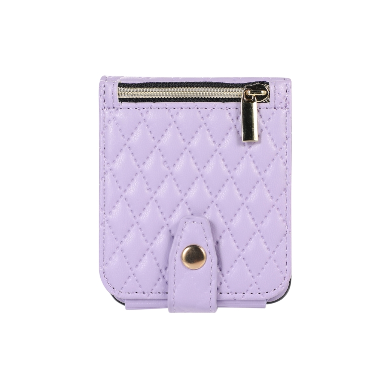 For Samsung Galaxy Z Flip5 Crossbody Diamond Lattice Folding Leather Phone Case(Purple) For Samsung Galaxy Z Flip5 Crossbody Diamond Lattice Folding Leather Phone Case(Purple)