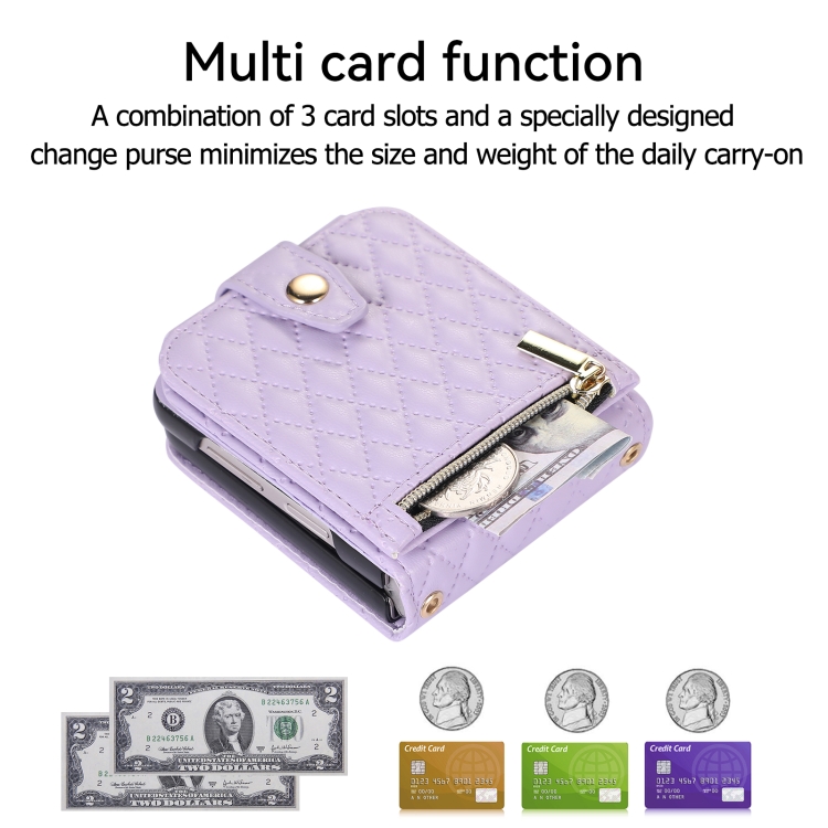 For Samsung Galaxy Z Flip5 Crossbody Diamond Lattice Folding Leather Phone Case(Purple) For Samsung Galaxy Z Flip5 Crossbody Diamond Lattice Folding Leather Phone Case(Purple)