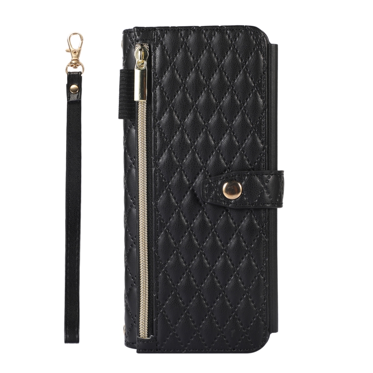 For Samsung Galaxy Z Fold4 Crossbody Diamond Lattice Folding Leather Phone Case(Black) For Samsung Galaxy Z Fold4 Crossbody Diamond Lattice Folding Leather Phone Case(Black)