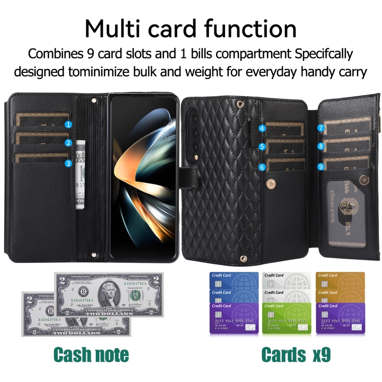For Samsung Galaxy Z Fold4 Crossbody Diamond Lattice Folding Leather Phone Case(Black) For Samsung Galaxy Z Fold4 Crossbody Diamond Lattice Folding Leather Phone Case(Black)