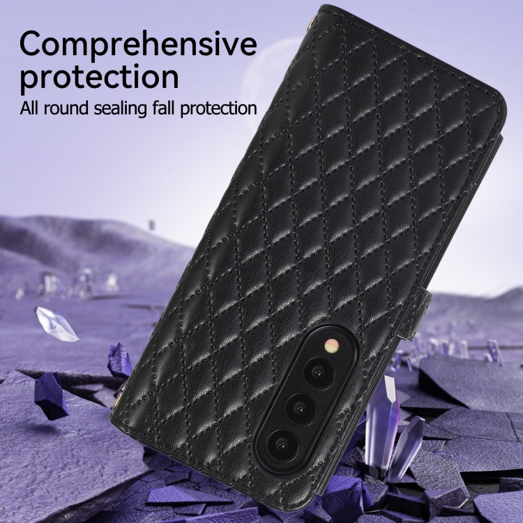 For Samsung Galaxy Z Fold4 Crossbody Diamond Lattice Folding Leather Phone Case(Black) For Samsung Galaxy Z Fold4 Crossbody Diamond Lattice Folding Leather Phone Case(Black)