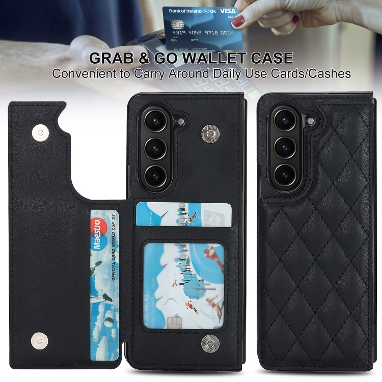 For Samsung Galaxy Z Fold5 Rhombic Texture Full Coverage Fold Double Buckle PU Phone Case(Black) For Samsung Galaxy Z Fold5 Rhombic Texture Full Coverage Fold Double Buckle PU Phone Case(Black)