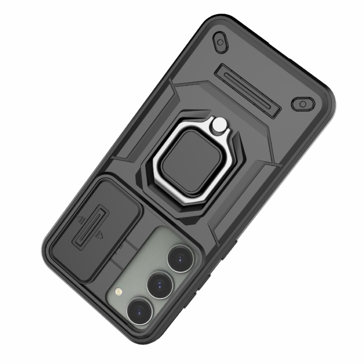 For Samsung Galaxy S23 5G Sliding Camshield TPU + PC Shockproof Phone Case with Holder(Green)