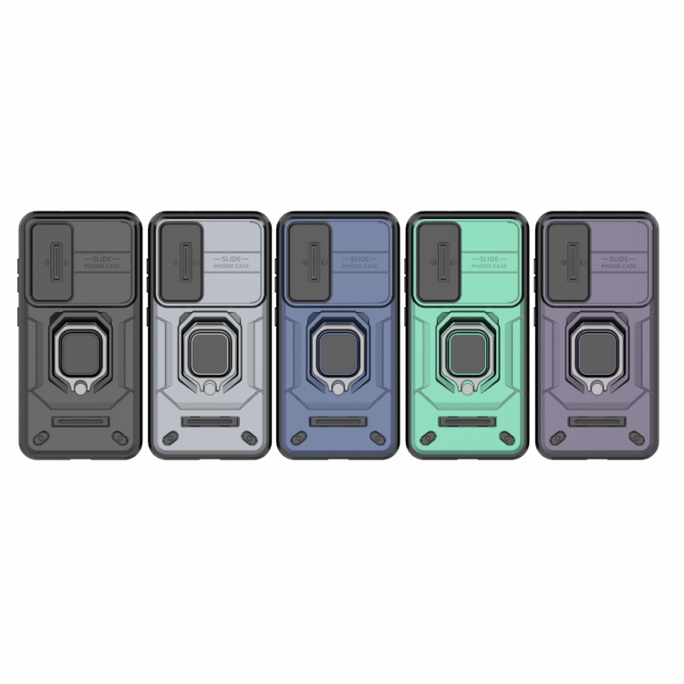 For Samsung Galaxy S23 5G Sliding Camshield TPU + PC Shockproof Phone Case with Holder(Green)