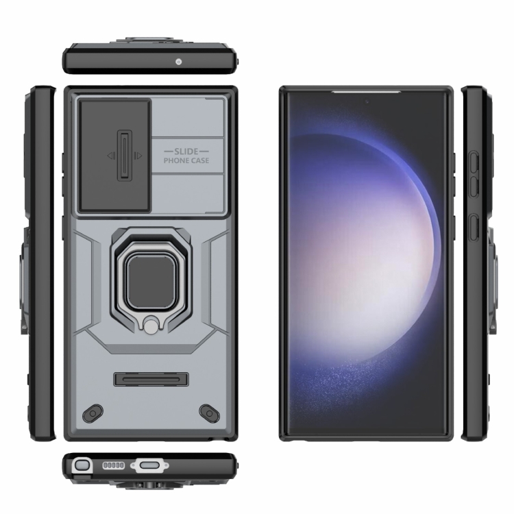 For Samsung Galaxy S23 Ultra 5G Sliding Camshield TPU + PC Shockproof Phone Case with Holder(Grey) For Samsung Galaxy S23 Ultra 5G Sliding Camshield TPU + PC Shockproof Phone Case with Holder(Grey)
