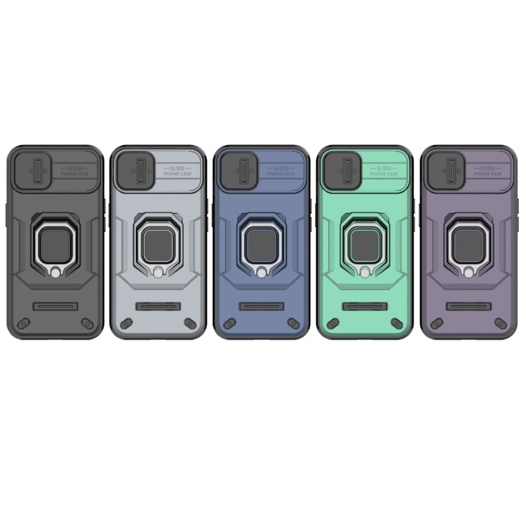 For iPhone 14 Sliding Camshield TPU + PC Shockproof Phone Case with Holder(Green) - 6