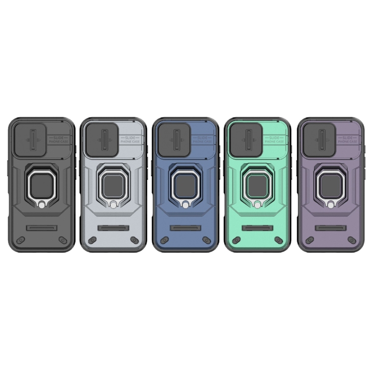 For iPhone 16 Sliding Camshield TPU + PC Shockproof Phone Case with Holder(Purple)