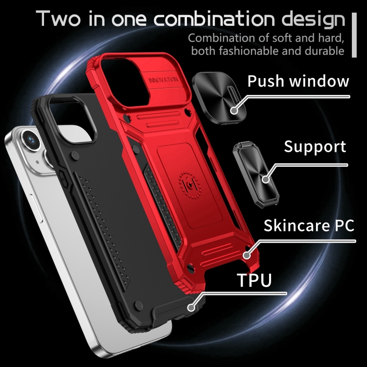 For iPhone 15 Plus Camshield Robot TPU Hybrid PC Phone Case(Red) For iPhone 15 Plus Camshield Robot TPU Hybrid PC Phone Case(Red)